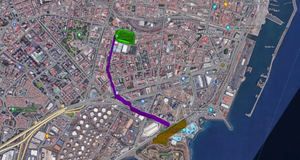 Map of CD Tenerife parking and walk to ground
