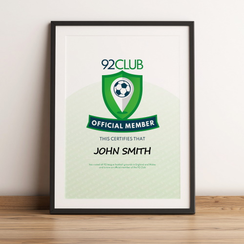 92 Club Official Member Certificate