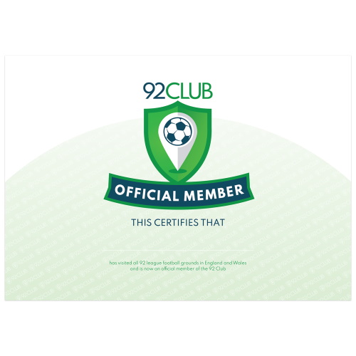 92 Club Official Member Certificate