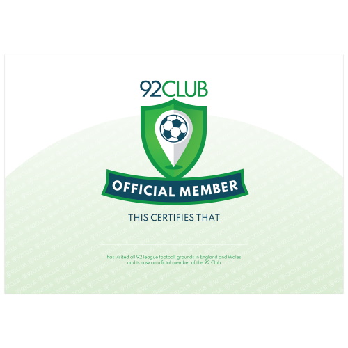 92 Club Official Member Certificate